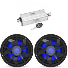 Clarion Marine 4 Channel Amp  2 12" Black Grill Boat Audio Upgrade Bundle