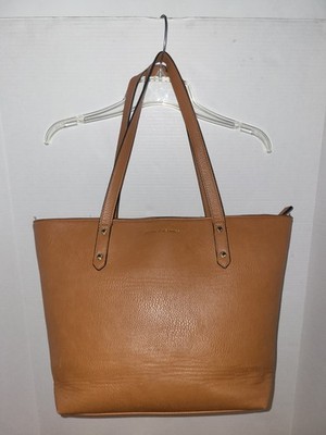 Poppy Peonies Go-Getter Tote Bag Cognac Brown Vegan Leather