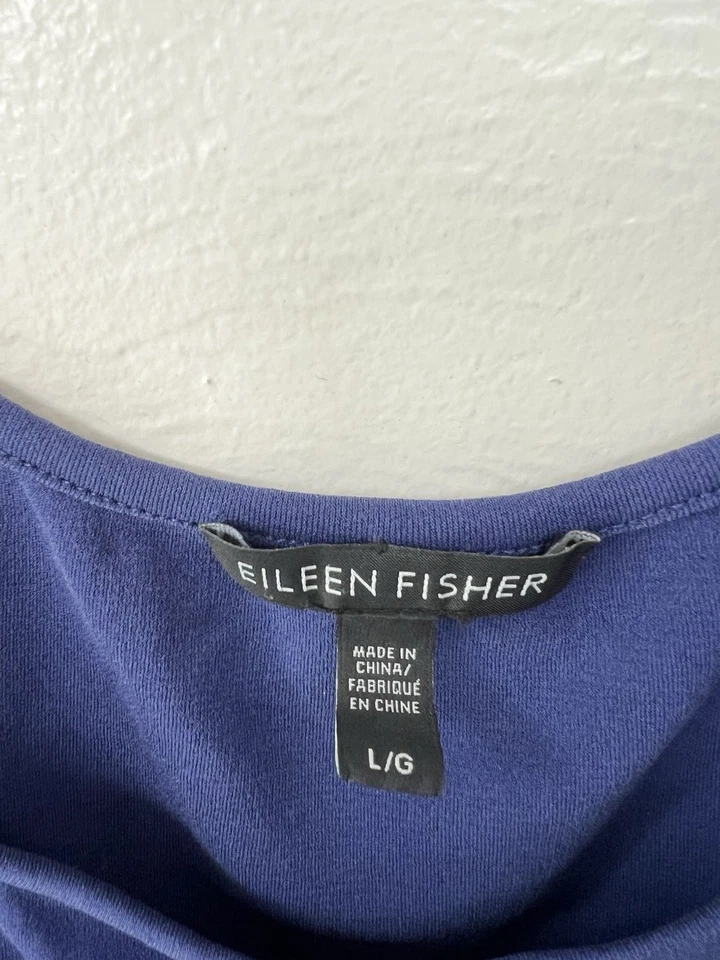Camiseta sin mangas Eillen Fisher cuello redondo elástica de seda azul marino talla grande Foto 3 de 4