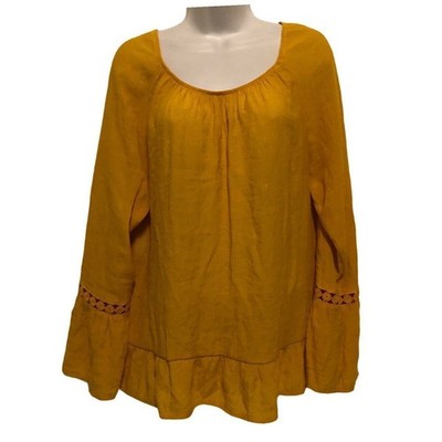 Fred David Womens Medium Boho Blouse Shirt Top Off Shoulder Yellow Flared Cuff