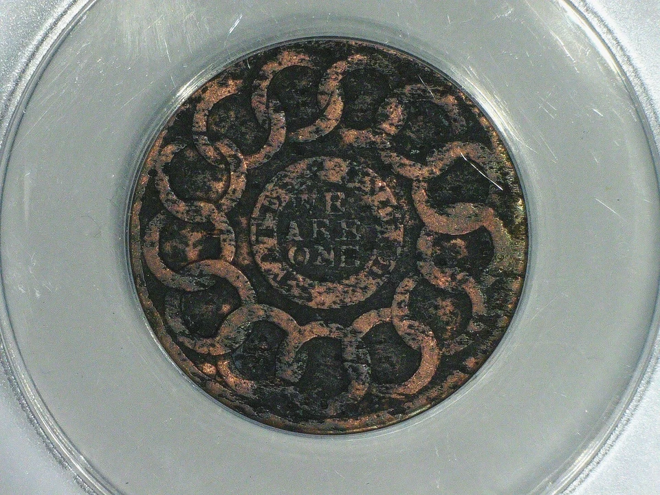 1787 Fugio Cent Colonial Copper Coin 1c - ANACS VF30 Details 20-R Rarity-6 - Image 2 of 4