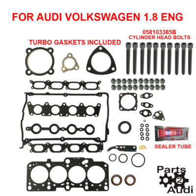 VW AUDI 1.8, ENGINE CYLINDER Head Gasket Set W BOLTS and sealer. AEB ATW ENGINES