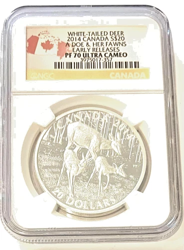2014 Canada $20 White Tailed Deer A Doe & Her Fawns NGC PF 70 ER