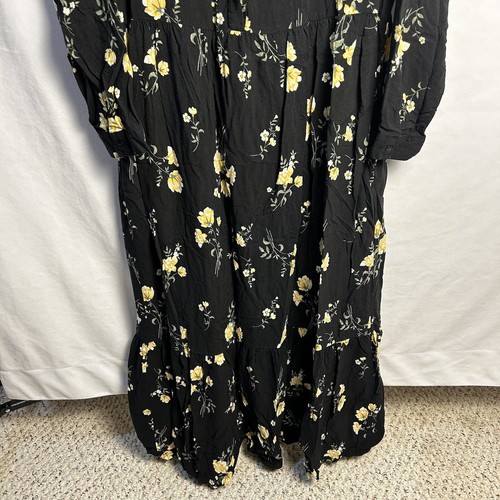 Old Navy Black Yellow White Floral Dress Sz L Long Sleeve Button Pre-owned - Picture 2 of 14