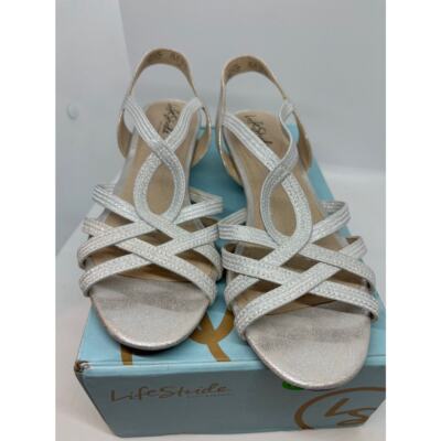 NWB NEW Life Stride Soft System Sandal YaYa Silver Metallic Slides 8.5 M