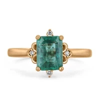 1.79tcw Natural Emerald-Emerald Cut & Diamond Accents Engagement Ring 14K