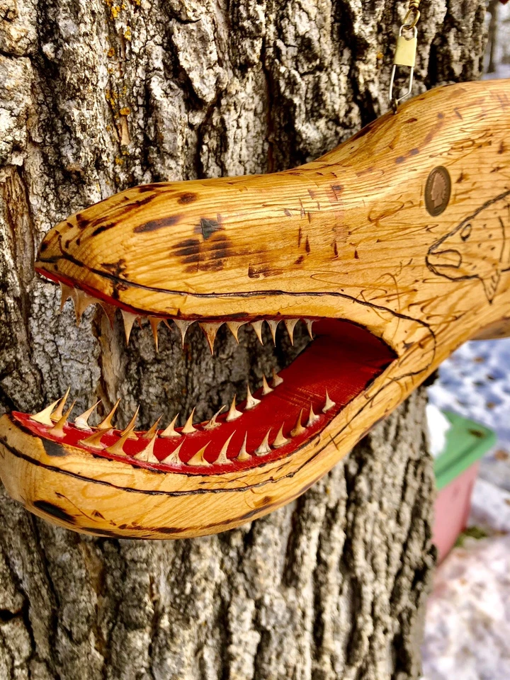 Hand Carved Fish Pike Vintage Rustic 22"  Sign Wood Cedar Carving Bait Shop - Image 4 of 4