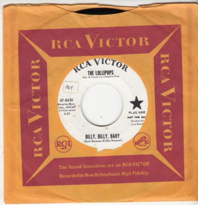 THE LOLLIPOPS -BILLY, BILLY, BABY - PROMO RCA VICTOR RECORDS 45 - 1964