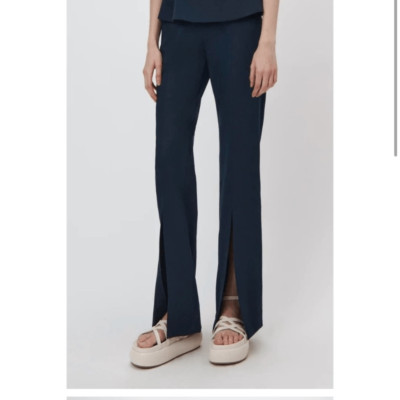 NWT Jonathan Simkhai Chase Front Slit Cotton-blend Pants Midnight size 6