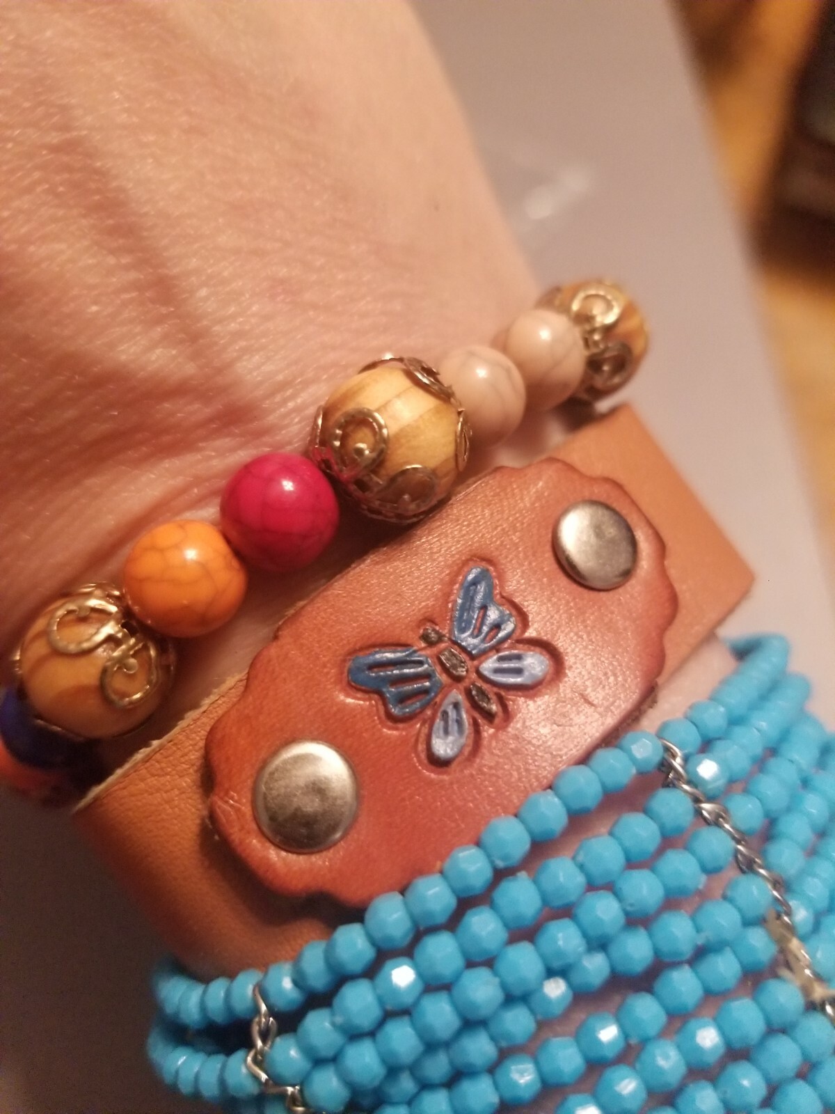 Vintage Bracelet Lot of 3 Boho Butterfly Leather … - image 3