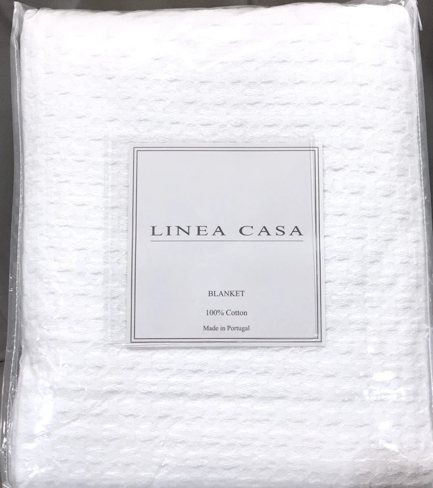 New QUEEN Blanket Linea Casa by SFERRA White Mid-Wht 100% Cotton TRICOT Portugal - Image 2 of 4