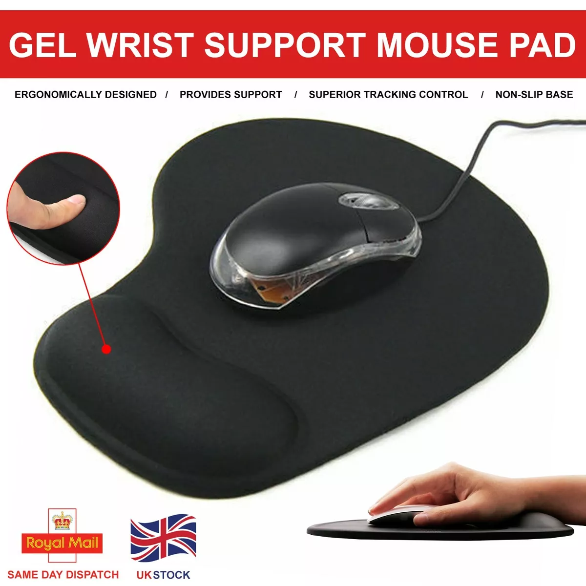 Mouse Mat Gaming Anti-Slip Large Pad PC, Computer Foam Black Wrist Support  UK