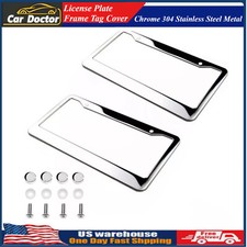 Chrome 304 Stainless Steel Metal License Plate Frame Tag Cover Screw Caps 2pcs