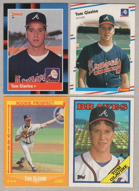 1988 TOM GLAVINE Rookie Card Lot X4 Donruss 644 Fleer 539 Score 638 