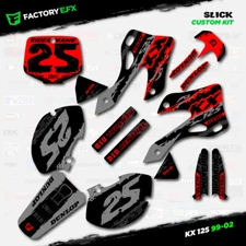 Gray & Red Slick Graphics Kit fits 99-02 Kawasaki Kx125 Kx 125 Decal Sticker