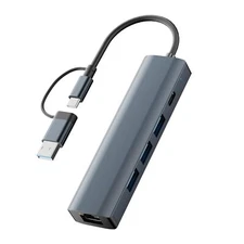 USB C Hub with 3 x USB 3.0 USB C and 1000M Gigabit Ethernet RJ45 Port 5 in 2 ...