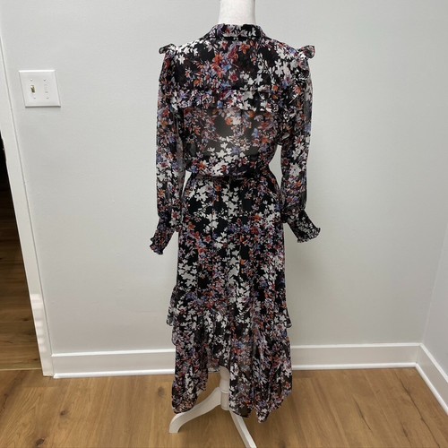 Misa Katija Floral Dress Midi Womens Small Party Wedding Guest Sheer Long Sleeve - Picture 12 of 16