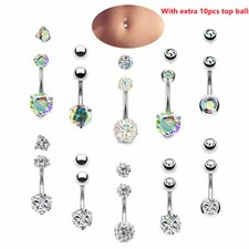10Pcs 14G Belly Button Rings Surgical Steel Barbell Navel Rings CZ Body Piercing