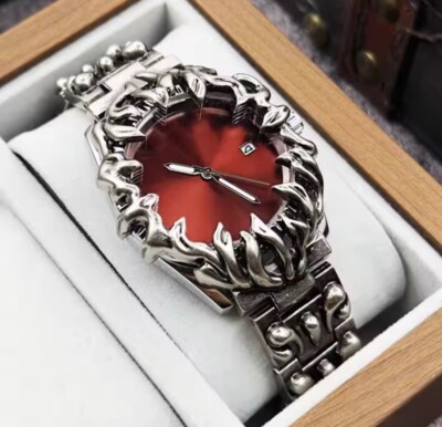 Gothic Luxury Black Stainless Steel Watch – Unique Spiked Design