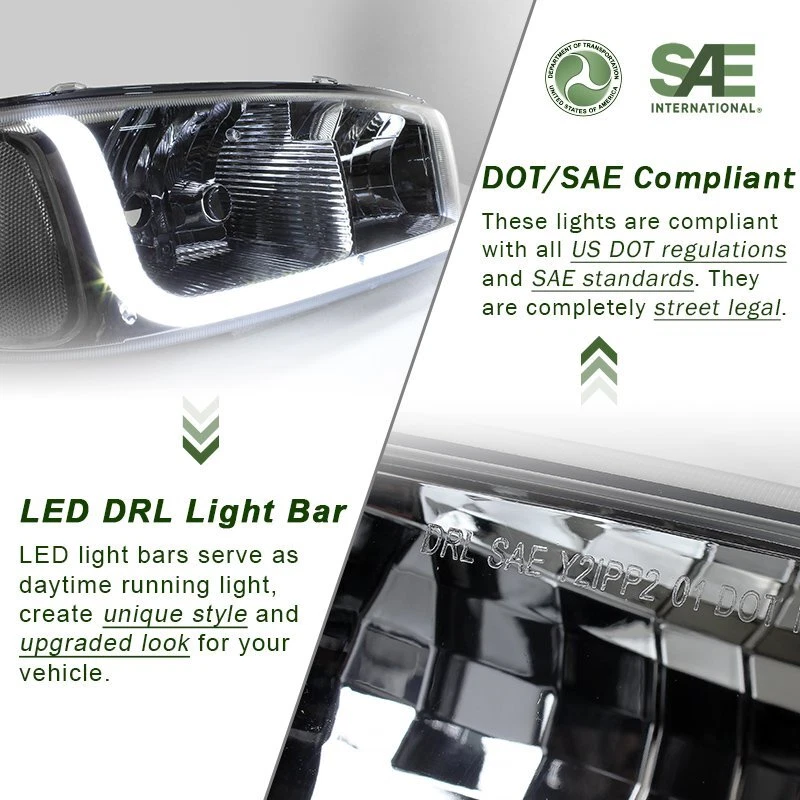 FAROS LED DRL CROMADOS APTOS PARA GMC YUKON/SIERRA DENALI + PARACHOQUES CON REFLECTOR TRANSPARENTE Foto 3 de 4