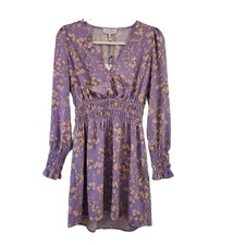 Wayf Dress Small Lavender Mini Delancy Smocked Waist Floral Print Boho NWT