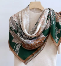 Sallys 100% Mulberry Silk Wrap Shawl flower Print Square Scarf 43"new