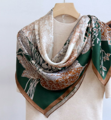 Sallys 100% Mulberry Silk Wrap Shawl flower Print Square Scarf 43''new