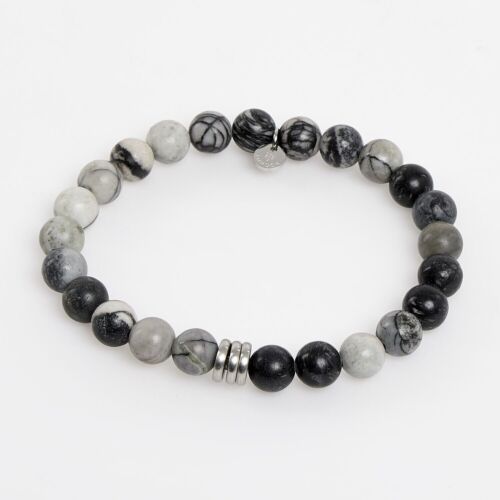 TATEOSSIAN Grey & Black Beaded Bracelet Elasticated Fastening BR2540 - Picture 1 of 2