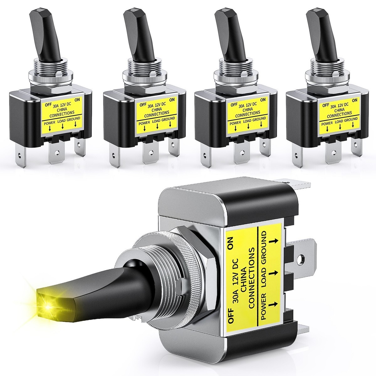 Nilight 5PCS LED Toggle Switch ON Off 12V 30A Yellow LED Lighted