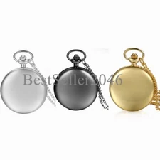 Men Women Polished Smooth Quartz Pocket Watch Pendant Fob Watches Gift Chain 32"