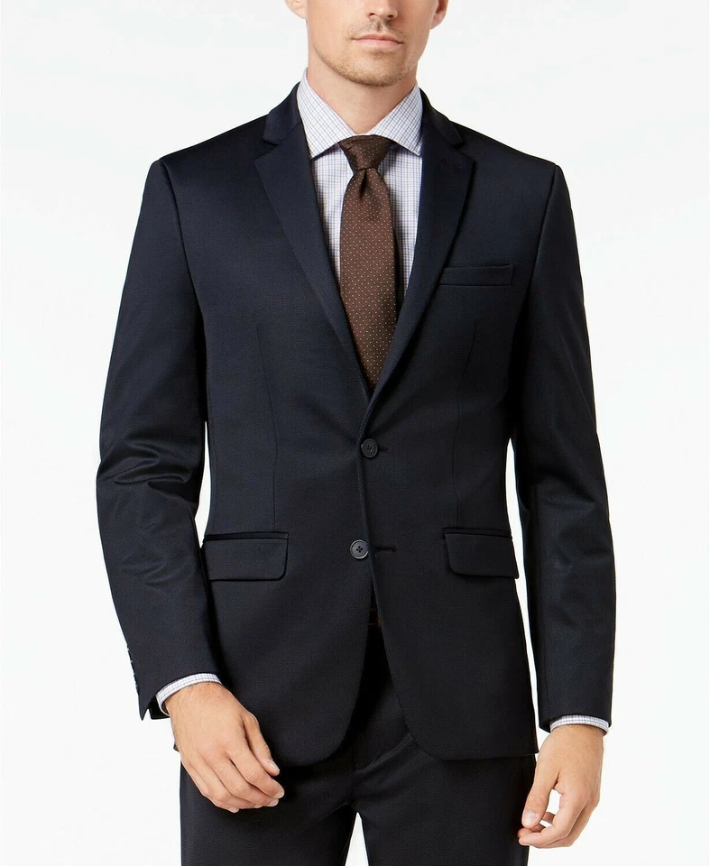 Van Heusen Mens Classic fit 2 Piece Suit 38 R / 31 Waist Navy Blue Solid Stretch - Image 3 of 4