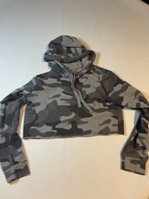 Hollister Hoodie Sweatshirt Womens Medium Gray Camouflage Pullover Cropped Boxy