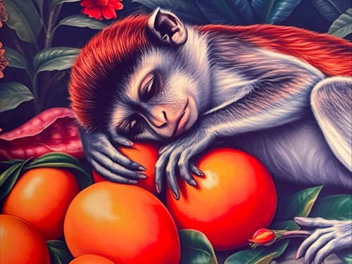 Sleeping Monkey Fruit Mango Balinese Traditional Painting Style Art Gloss Print - Picture 2 of 8