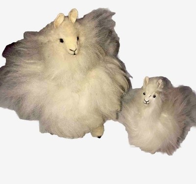 Standing Mom and Baby Alpaca stuffed with Authentic Alpaca Fur 7 x6 