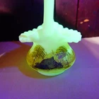 Fenton BURMESE CUSTARD URANIUM GLASS CABIN BASKET SIGNED