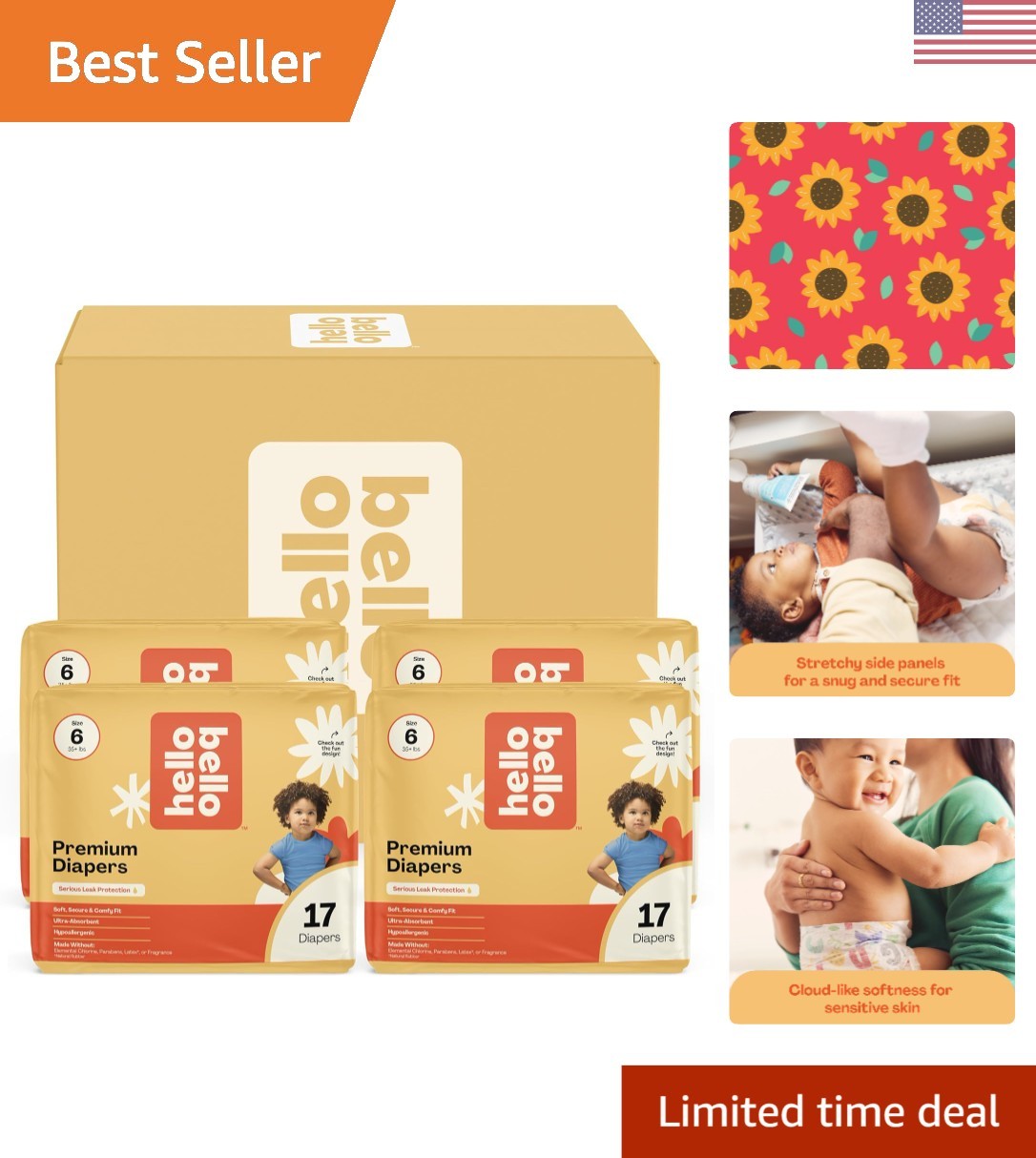 Ultra-Soft Hypoallergenic Size 6 Diapers, 68 Count - Say Goo