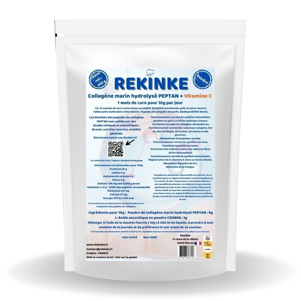 Collagène marin rides et ridules vitamine C en poudre 300g REKINKE solution peau sèche