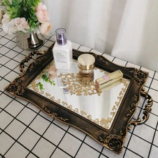 Decorative Mirror Tray, Floral Vanity Organizer for Makeup, Jewelry, Perfume, Vi