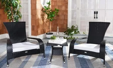 Outdoor Collection Edna Black/White Cushion 3-Piece Lounge Set with Table (PAT77