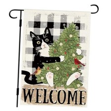 Winter Welcome Garden Tuxedo Cat Tree Flag 12 18 Inch Double Side Vertical
