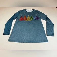 Women's Long-sleeved T-shirt Christmas Tree Printed Round Neck large (bin B)