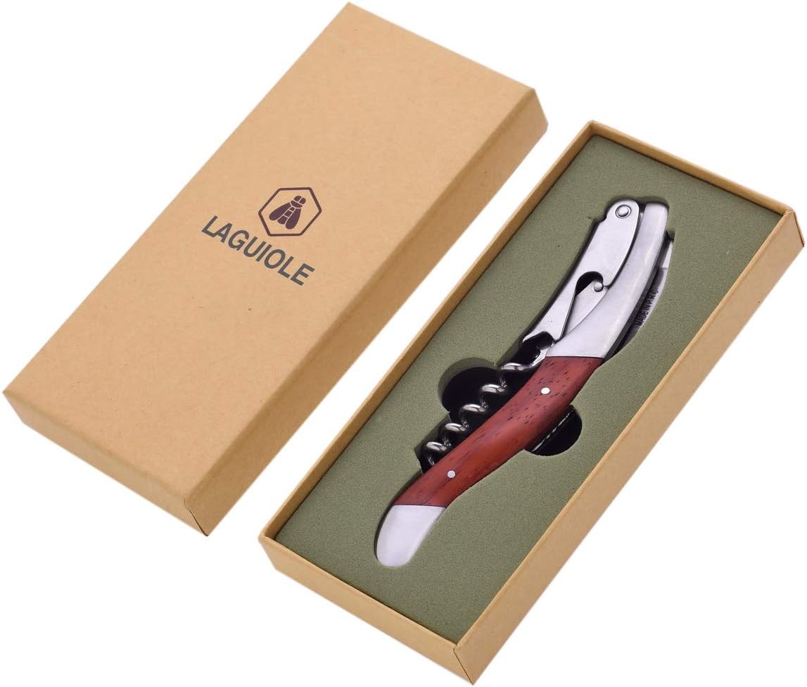 Coltello Pieghevole con Cavatappi in Acciaio INOX e Legno di Pakka