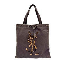 SAINT LAURENT Kahala Deep Brown Cotton Tote Bag