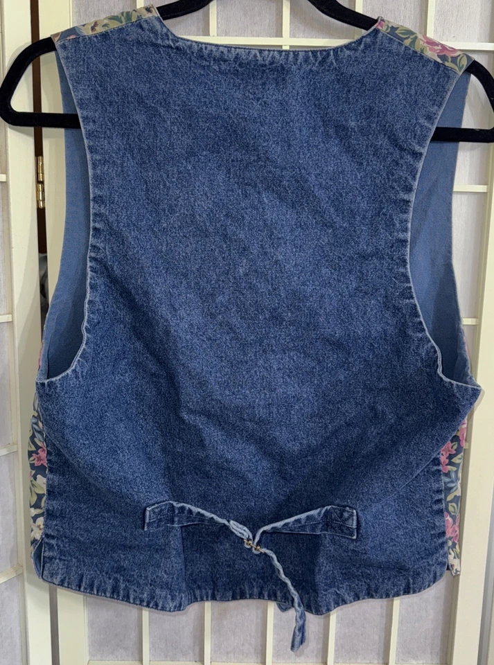 Chaleco Jean Vintage Banana Republic Safari & Travel Floral Algodón Denim Estampado M Foto 2 de 4