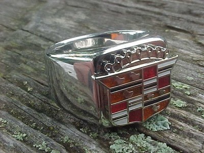 1950s Cadillac Crest Silver Chrome Ring Size #7 NOS Unique Logo Hi-Quality