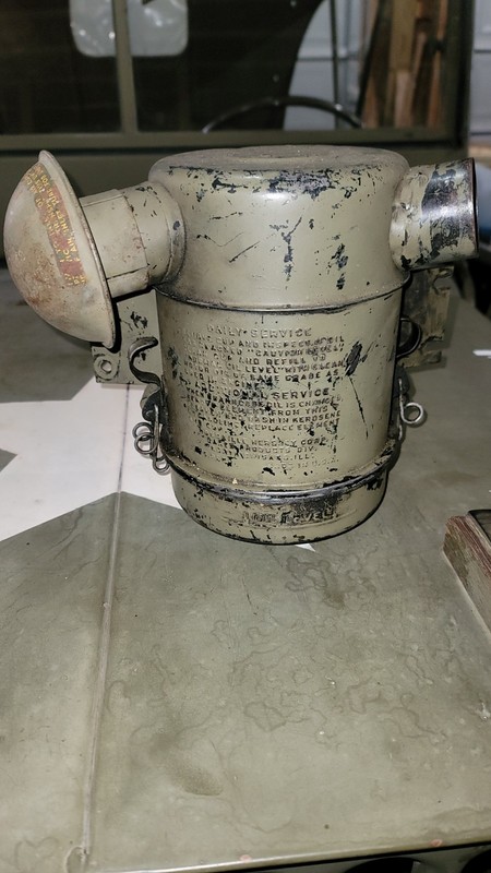 M38 Willys Jeep Oil Bath Air Filter + "mushroom" Snorkel Cap (Original)