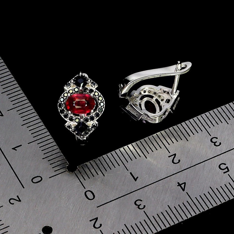 Pendientes de plata de ley 925 rubí ovalado 6x4 mm espinela piedras preciosas naturales joyería Foto 3 de 4
