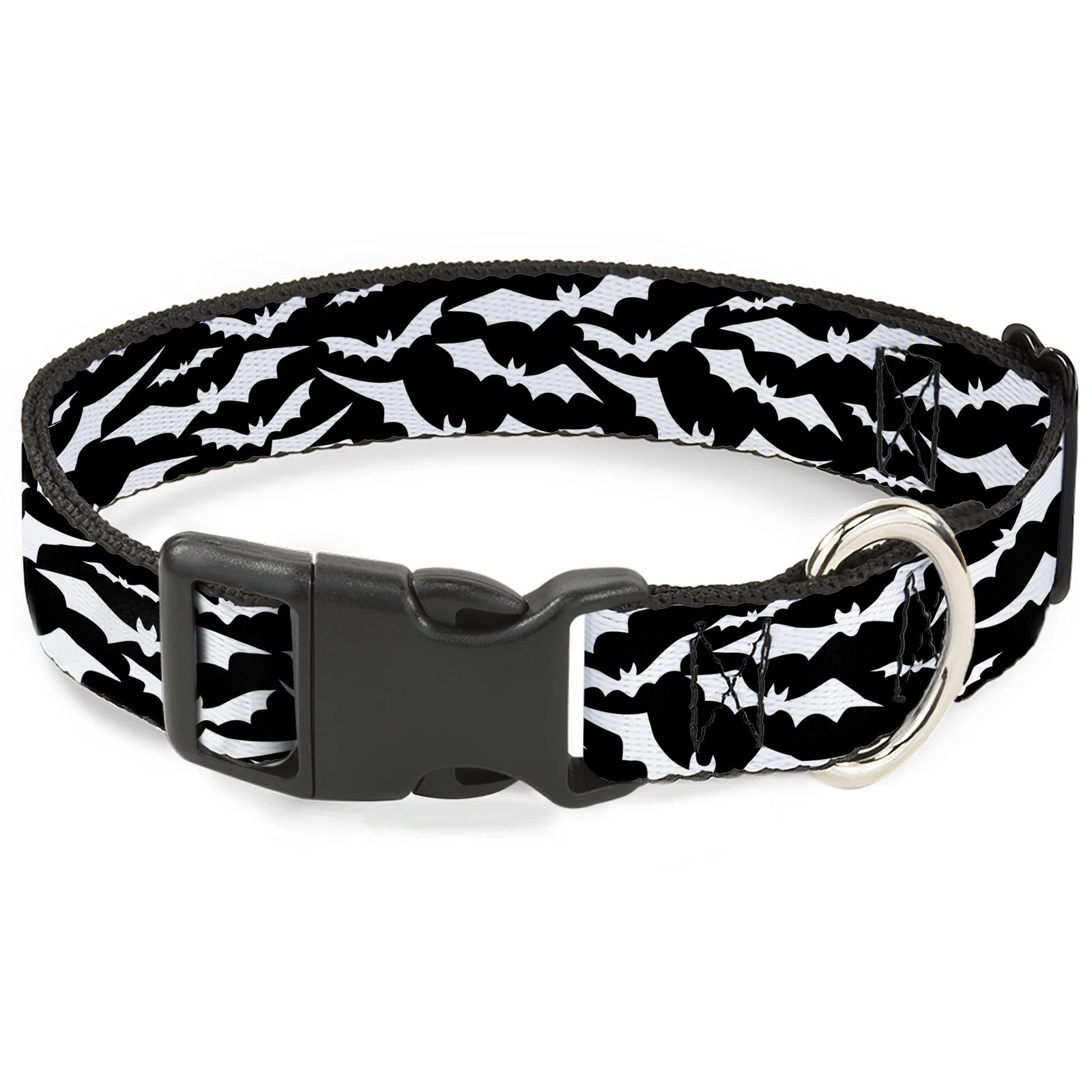 Plastic Clip Collar Bats Flying Scattered Black/White WIDE-Medium 16-23"