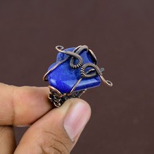Lapis Lazuli Gemstone Copper Wire Wrap Jewelry Ring Size 4 X-Mas Gift A277