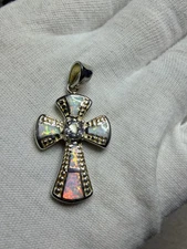 White Opal Cross Pendant With Cubic Zirconia With 925 Sterling Silver Base